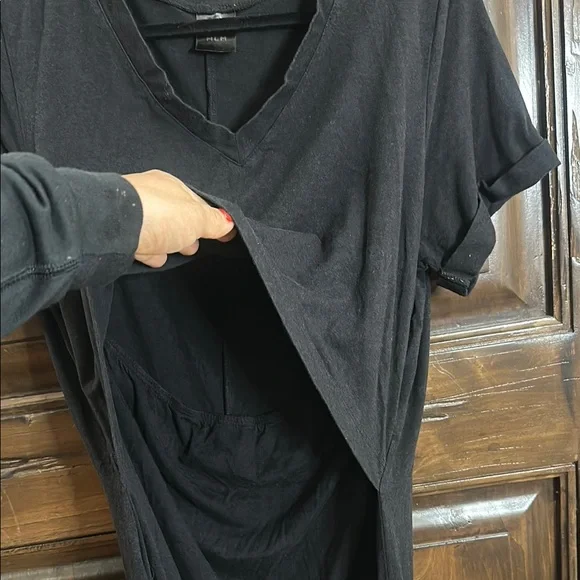 MLM Black Ruched Maxi Dress V-Neck Casual Nursing Dress - Picture 2 of 5